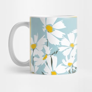 Les Fleurs de Paris - White Cosmos Flowers on Blue Mug